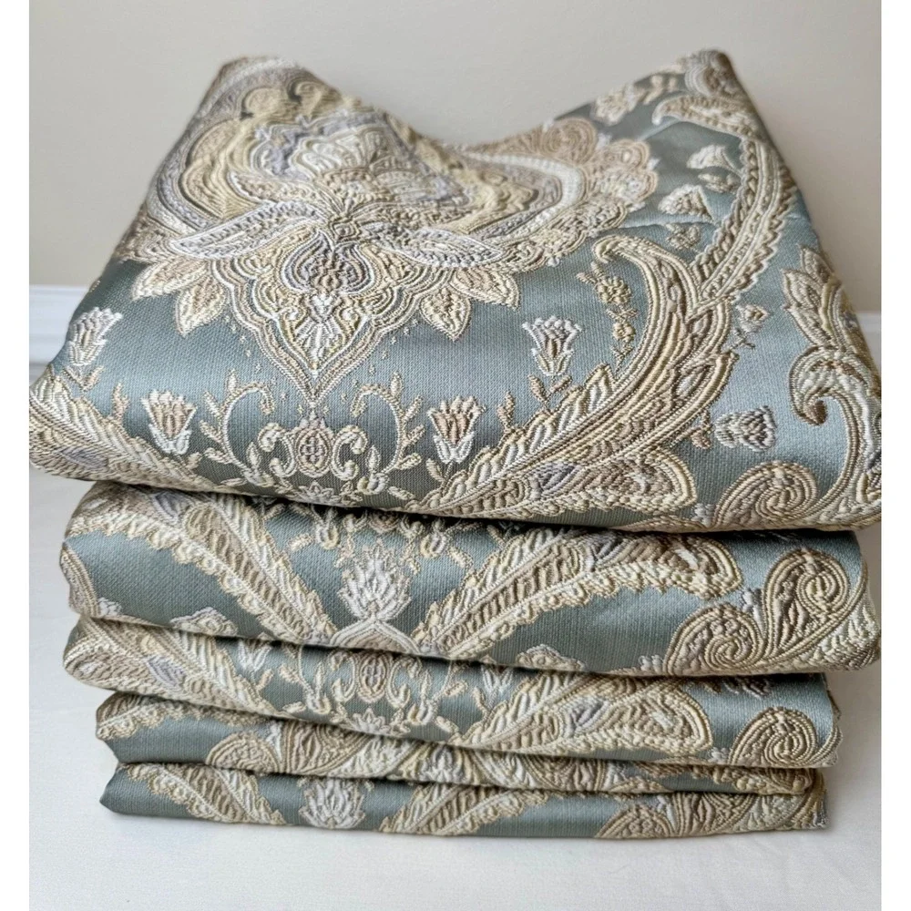 Rose Tree Norwich Medallion Set 5 Blue Gold Damask Paisley Lined Valances Luxury